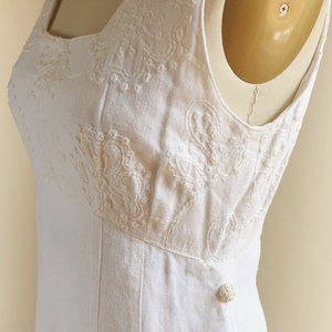 Vintage ivory embroidered button up midi dress